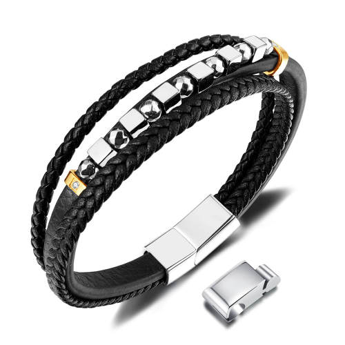 Wholesale Stainless Steel Multi-Layer Leather Bracelet
