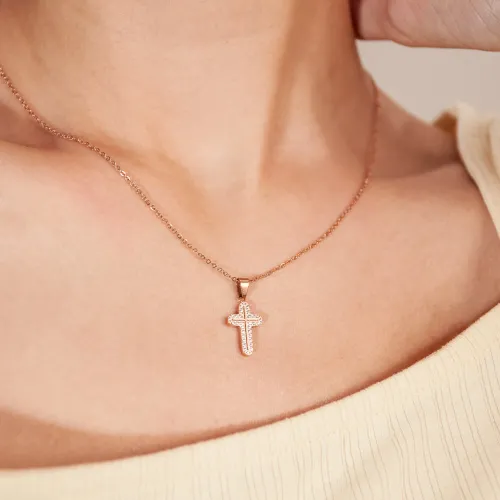 Wholesale Stainless Steel Women Cross with CZ