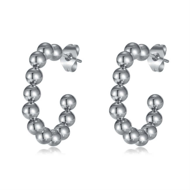Wholesale Stainless Steel Geometric Beads Hoop Earrings