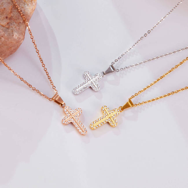 Wholesale Stainless Steel Women Cross with CZ
