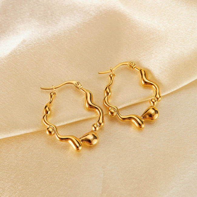 Wholesale Stainless Steel Gold Irregularly Hoop Earrings