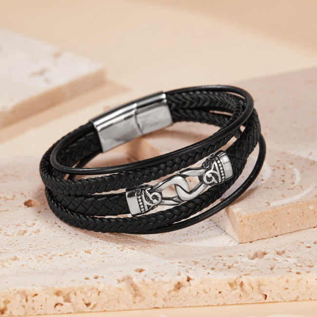 Wholesale Stainless Steel Hand-Woven Leather Bracelet