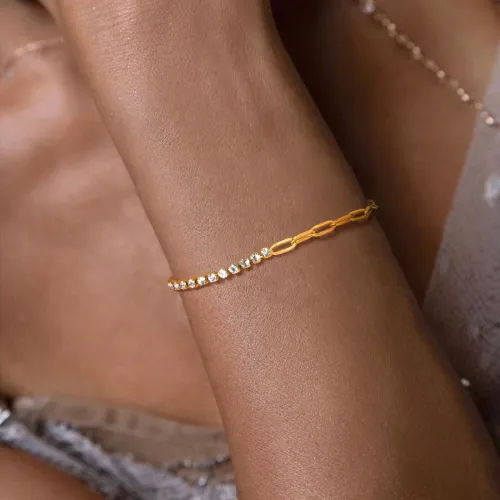 Wholesale Stainless Steel Half Tennis Half Paperclip Bracelet