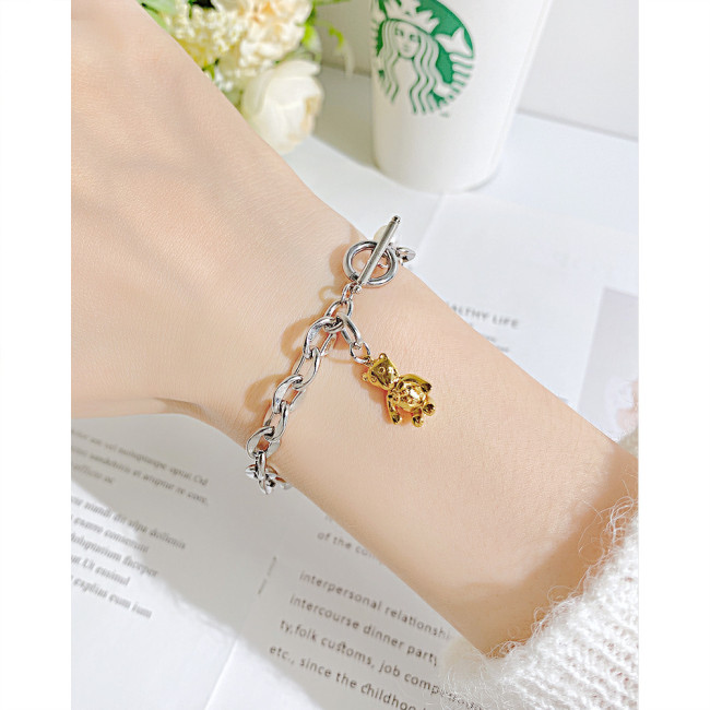 Wholesale Stainless Steel Coffee Bean Bracelet with Bear