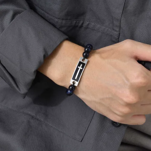 Wholesale Men Cross Tag Bead Bracelet