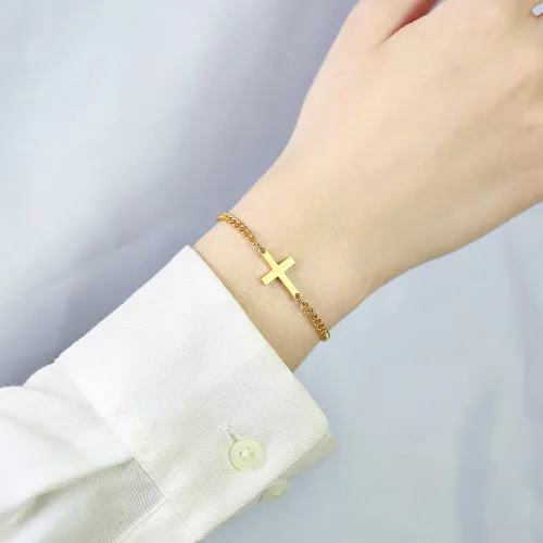Wholesale Stainless Steel Women's Sideways Cross Bracelet