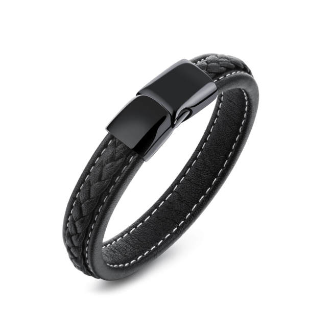 Wholesale Stainless Steel Classic Black Leather Bracelet
