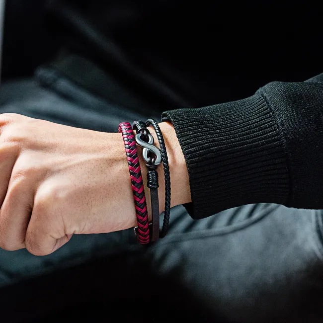 Wholesale Infinity Love Red and Black Leather Multilayer Bracelet
