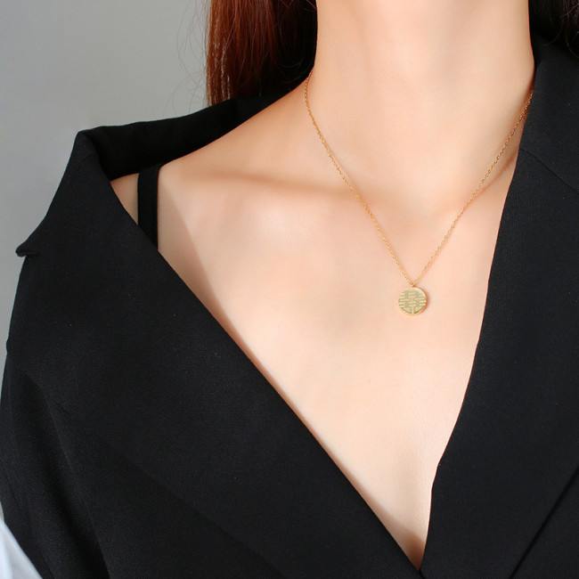 Wholesale Stainless Steel Gold Fu Pendant Necklace