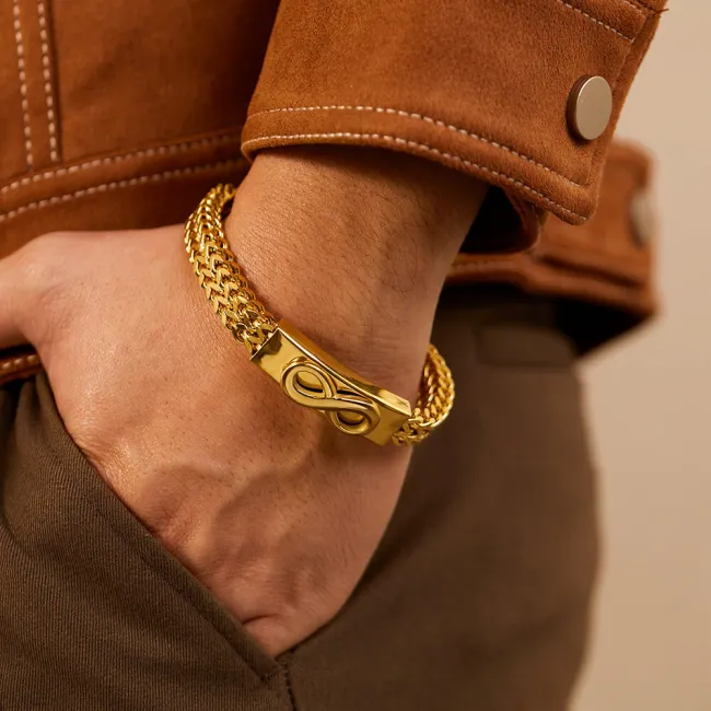 Wholesale Stainless Steel Double Franco Chain Bracelet with Infinity
