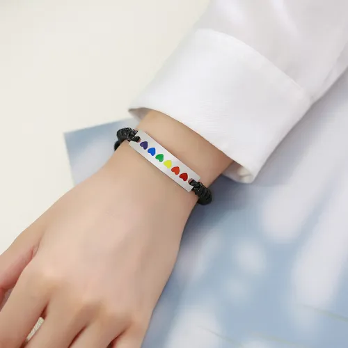 Wholesale Stainless Steel Rainbow Heart Braid Bracelet