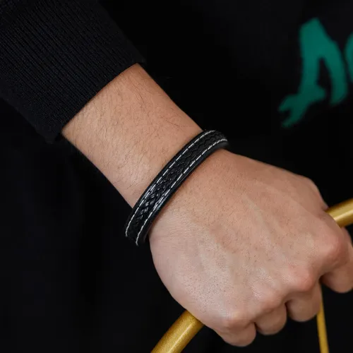 Wholesale Stainless Steel Classic Black Leather Bracelet