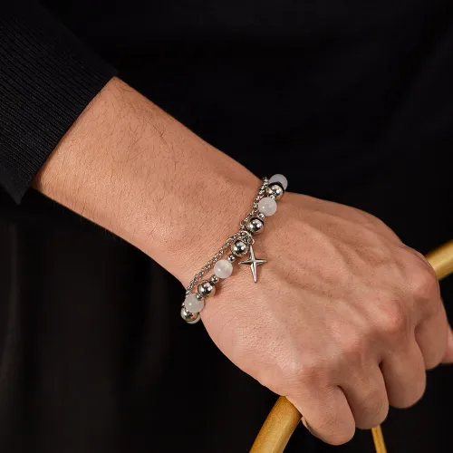 Wholesale Stainless Steel Double Stacked Bracelet with Cross