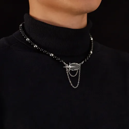 Wholeasle Black Beads and Copper Charm Necklace