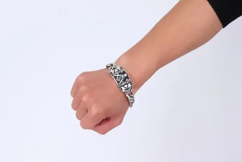 Wholesale Stainless Steel Mens Cuban Chain Masonic Bracelets