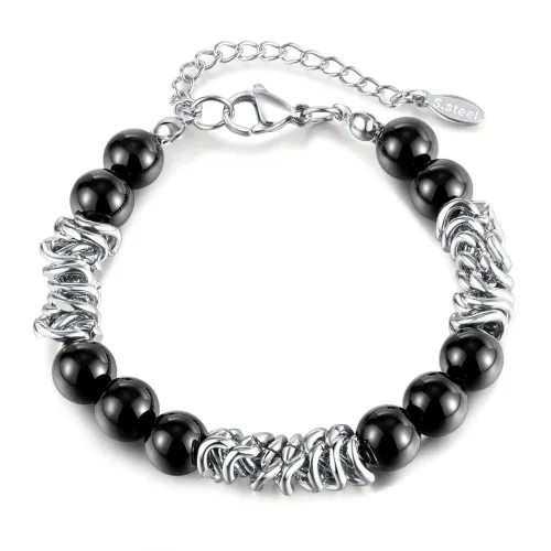 Wholesale Stainless Steel Black Agate Bracelet