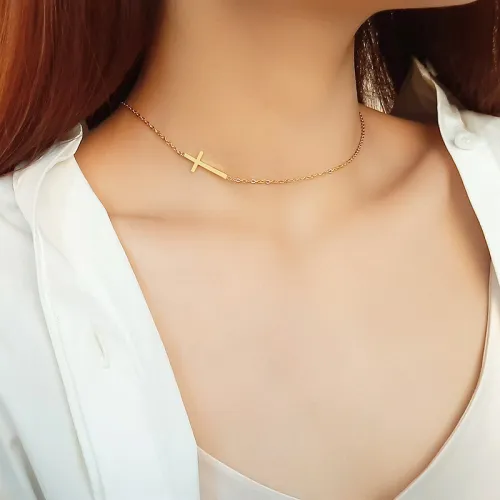 Wholesale Womens Stainless Steel Horizontal Cross Necklace