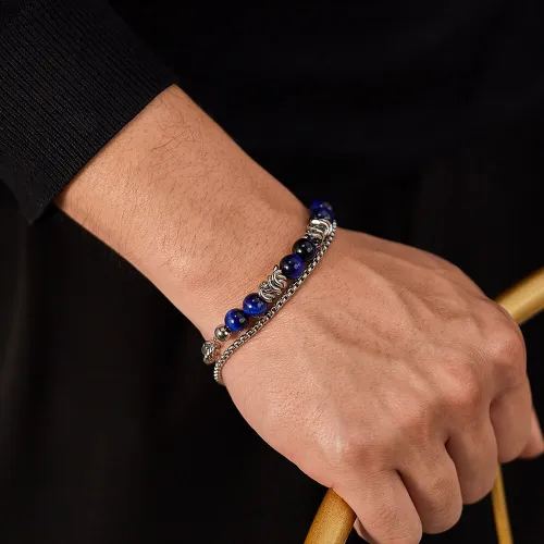 Wholesale Stainless Steel and Blue Beads Bracelet
