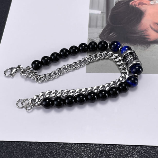 Wholesale Stainless Steel Cuban Chain Onyx Bracelet