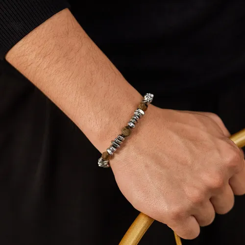 Wholesale Stainless Steel Diamond Faceted Tiger's eye Beads Bracelet