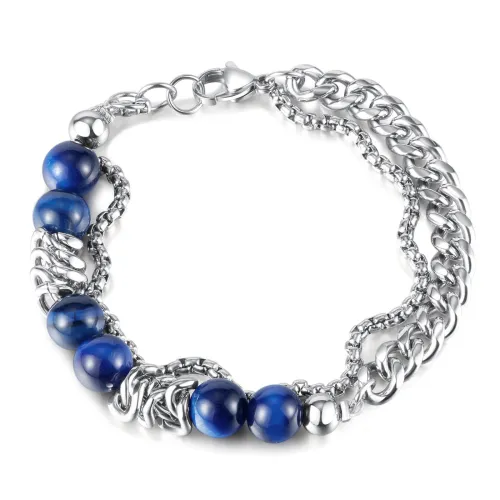 Wholesale Stainless Steel and Blue Beads Bracelet