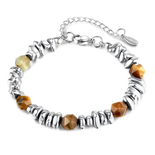 Wholesale Stainless Steel Diamond Faceted Tiger's eye Beads Bracelet