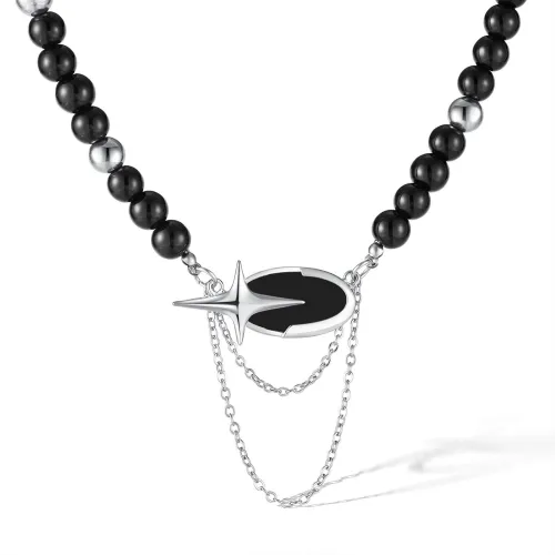 Wholeasle Black Beads and Copper Charm Necklace