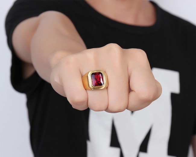 Wholesale Stainless Steel Red Stone Ring
