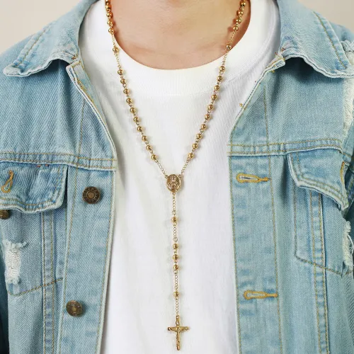 Wholesale Stainless Steel Gold Plated Rosary Necklace