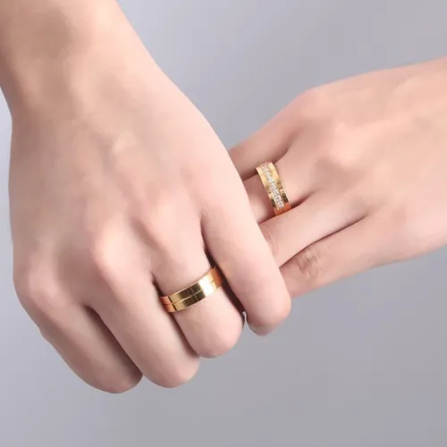 Wholesale Stainless Steel IP Gold Engagement Ring with 9 CZs