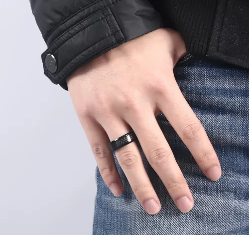 Wholesale Stainless Steel Mens Black Carbon Fiber Ring