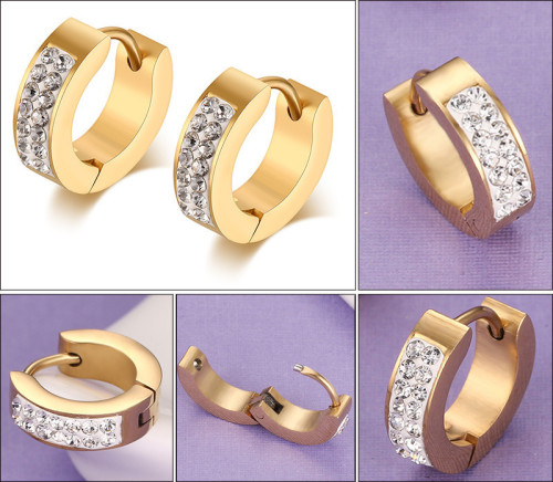 Wholesale Stainless Steel Gold Plated Huggie CZ Earrings