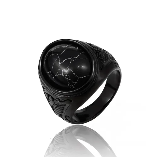 Wholesale Stainless Steel Black Ring with Black Turquoise