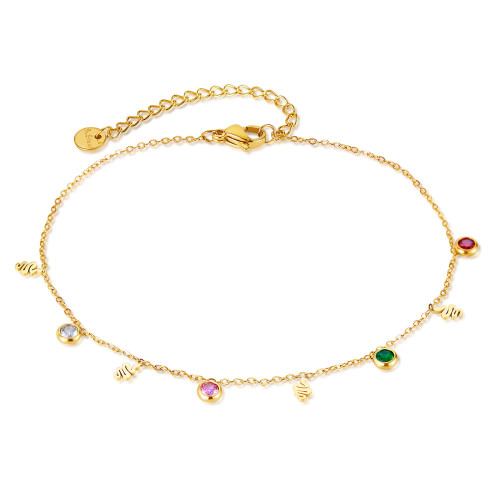 Wholesale Stainless Steel Colored CZ Anklet with Snake Pendants