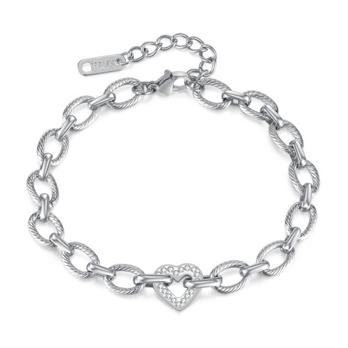Wholesale Stainless Steel Twist Link Chain Bracelet with Heart