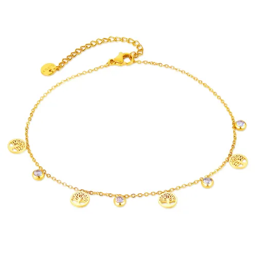 Wholesale Stainless Steel Tree of Life Anklet with CZ