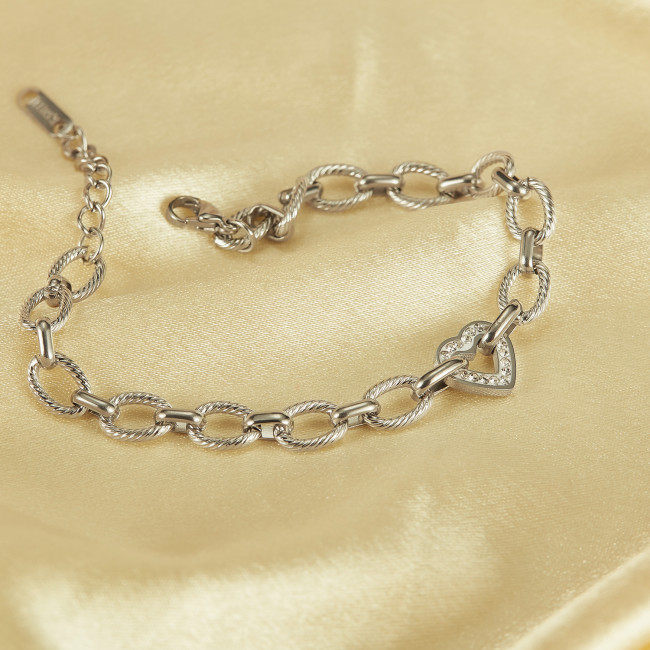 Wholesale Stainless Steel Twist Link Chain Bracelet with Heart