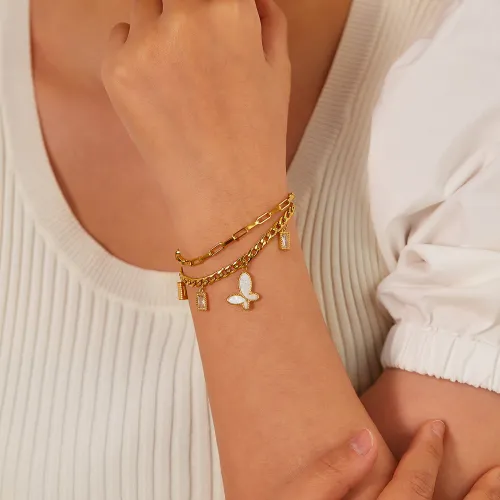 Wholesale Stainless Steel Butterfly Double Bracelet