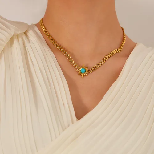 Wholesale Stainless Steel Wheat Ears Necklaces with Radiant Sun