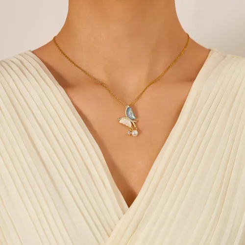 Wholesale Copper Butterfly Pendant with Stainless Steel Chain