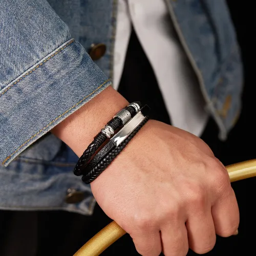 Wholesale Stainless Steel Multi-layer Braided Leather Bracelet