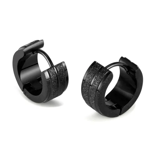 Wholesale Stainless Steel Black Sandblasted Huggie Earrings for Men