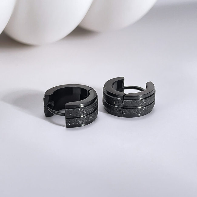 Wholesale Stainless Steel Black Sandblasted Huggie Earrings for Men