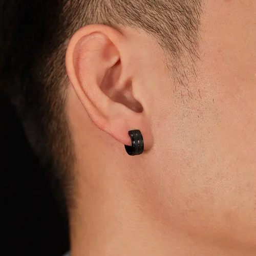 Wholesale Stainless Steel Black Sandblasted Huggie Earrings for Men