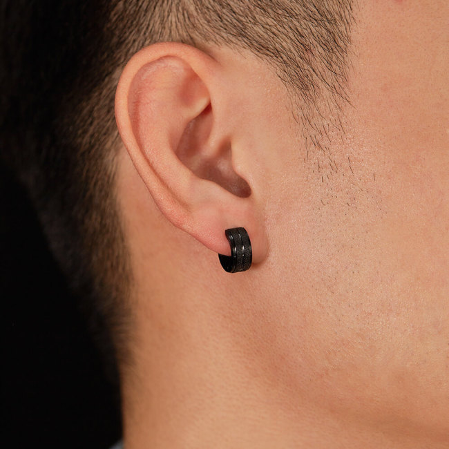 Wholesale Stainless Steel Black Sandblasted Huggie Earrings for Men