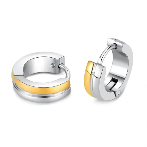 Wholesale Stainless Steel Mens Two-Tone Huggie Earrings