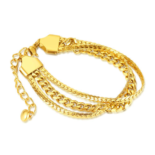 Wholesale Stainless Steel Gold Triple Layered Cuban Bracelet