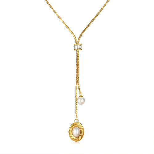 Wholesale Stainless Steel Y Shaped Pearl Pendant Necklace