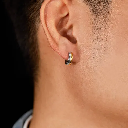 Wholesale Stainless Steel Mens Two-Tone Huggie Earrings