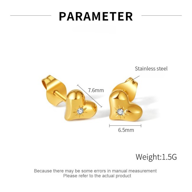 Wholesale Stainless Steel 3D Heart Stud Earrings